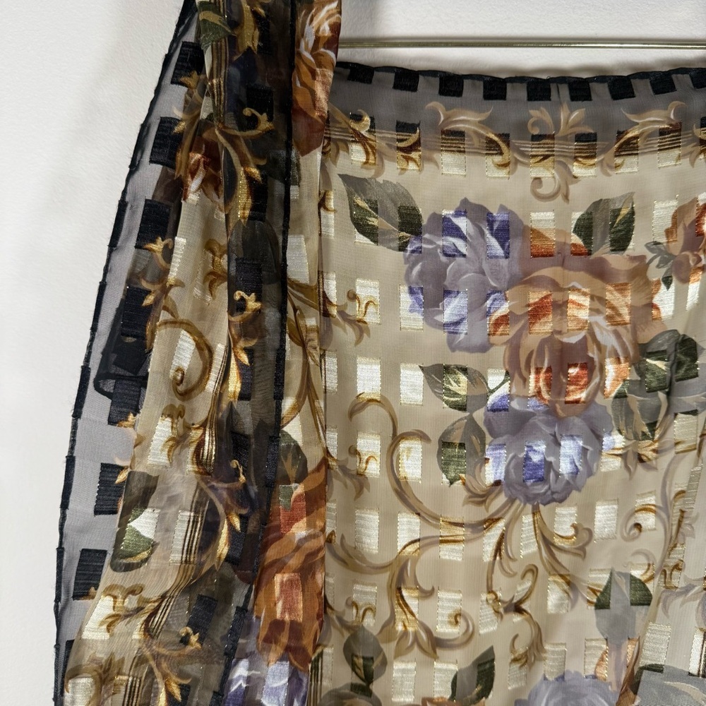 Cejon Accessories Sheer Rectangular Royal Roses Golden Floral Scarf 13x58” - Picture 7 of 7